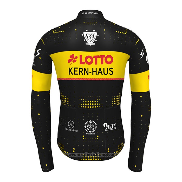 2022 Abbigliamento Ciclismo Lotto-Kern Haus Nero Giallo Manica Lunga e Salopette